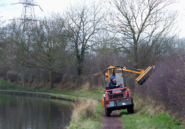 tractor pruning trees near canal