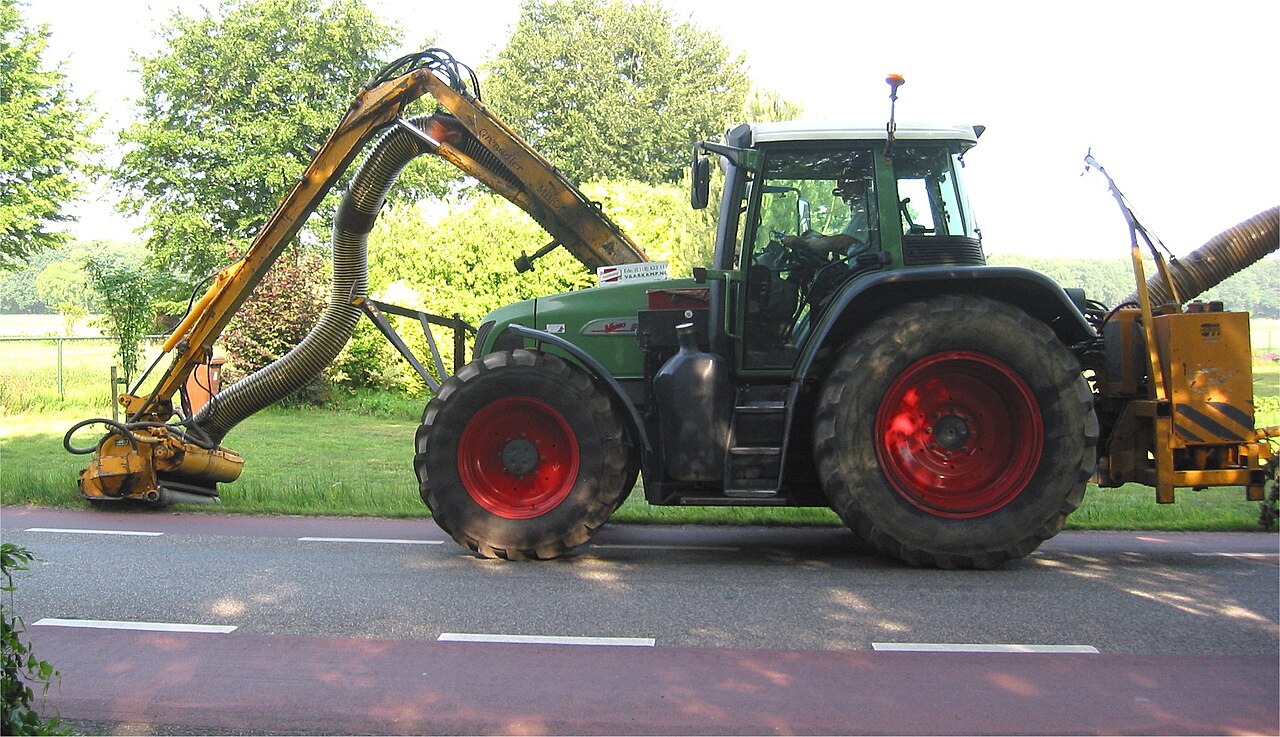 tractor with hazelnut harvesting machinery