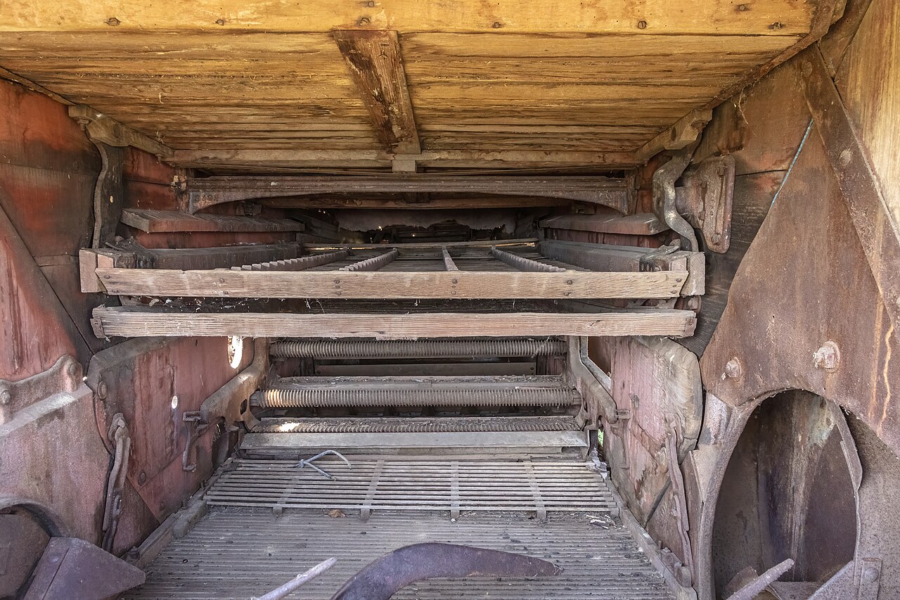 Interior of old wooden harvesting machine