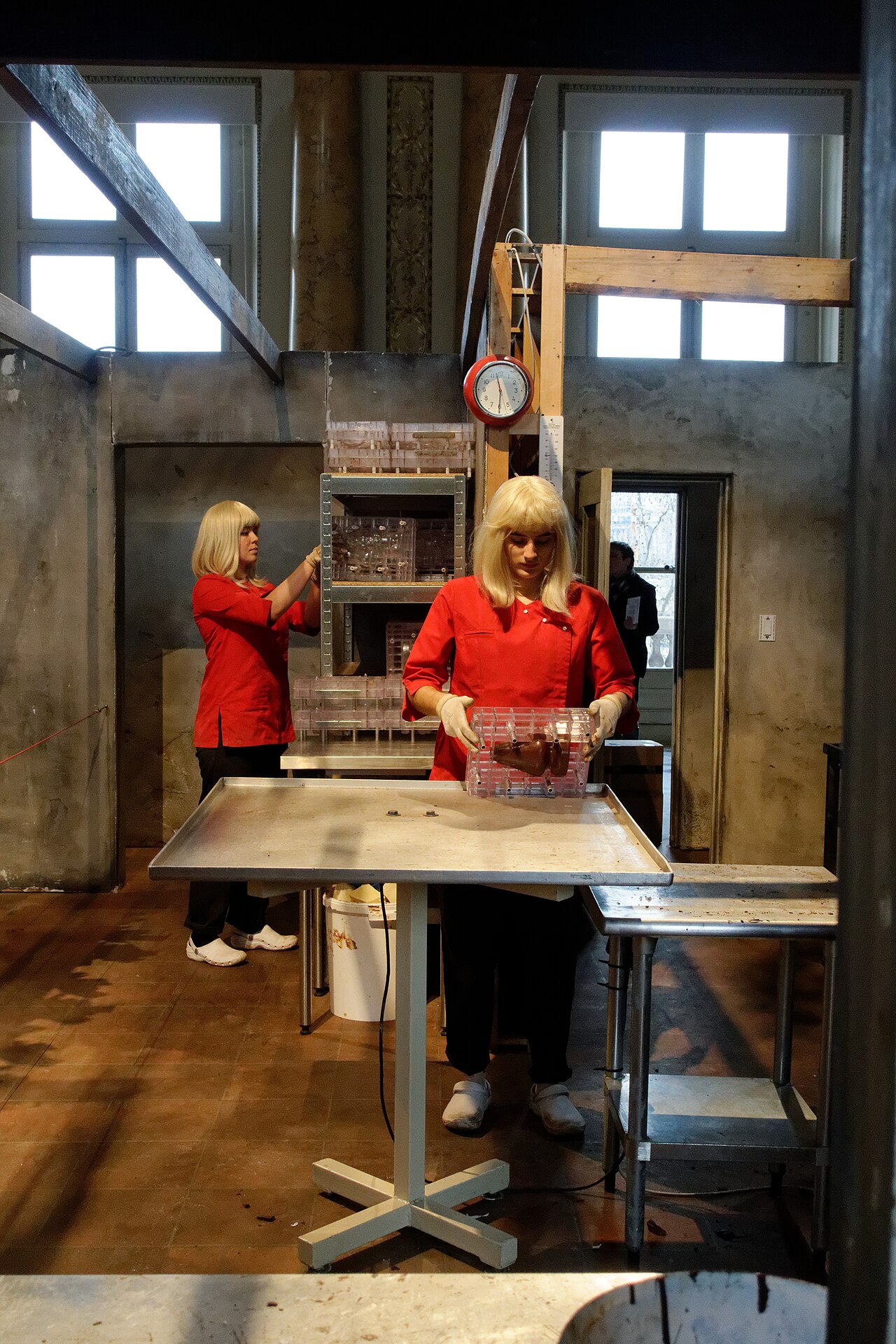 workers processing hazelnuts
